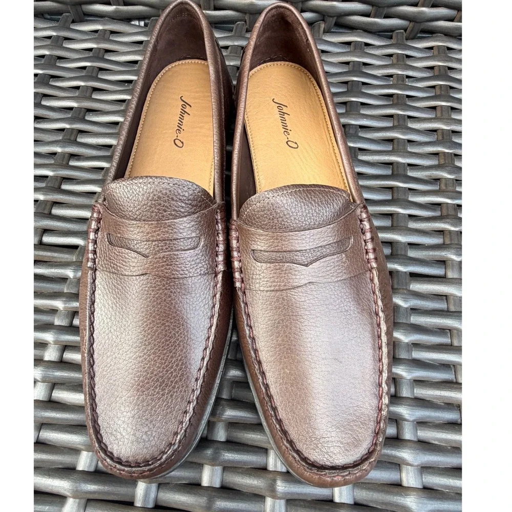 Johnnie-O Mens New Baja Pebbled Leather Penny Loafers JMFW100270 Brown 12M